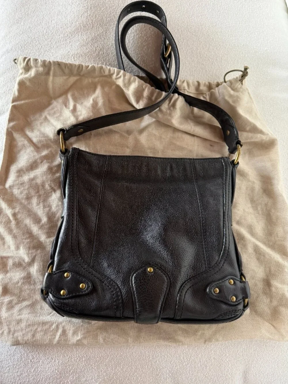 Michael Kors Black Pebbled Leather Crossbody Shoulder Bag Brass Hardware